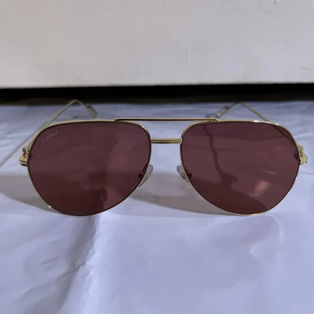 Cartier Sunglasses Mens Gold Red Aviator Metal Tinted Made In France Case